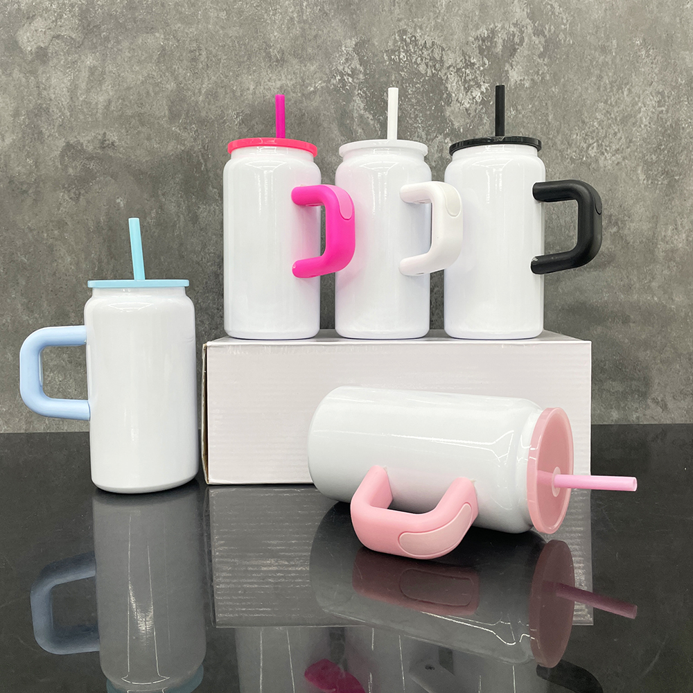 25 Pack Yipai USA Warehouse 16oz Blank Sublimation Glossy White Color Stainless Steel Can with Handle for UV DTF Wraps