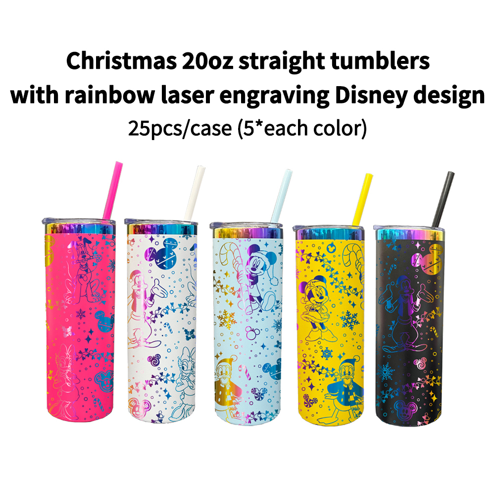 25 Pack YIPAI China Warehouse 20oz Skinny Straight Tumbler with Rainbow Laser Engraving Disney Design Lovely Mickey Mouse