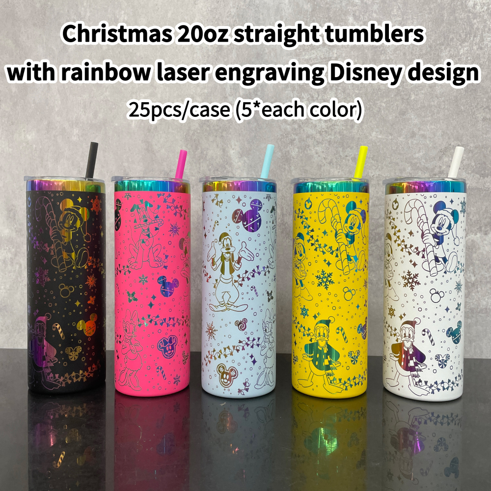 25 Pack YIPAI China Warehouse 20oz Skinny Straight Tumbler with Rainbow Laser Engraving Disney Design Lovely Mickey Mouse