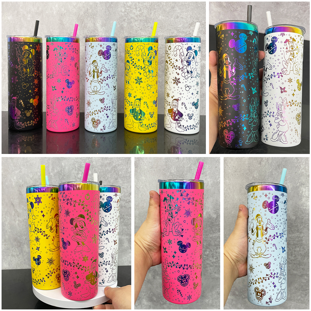 25 Pack YIPAI China Warehouse 20oz Skinny Straight Tumbler with Rainbow Laser Engraving Disney Design Lovely Mickey Mouse