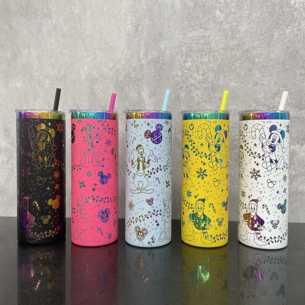 25 Pack YIPAI China Warehouse 20oz Skinny Straight Tumbler with Rainbow Laser Engraving Disney Design Lovely Mickey Mouse