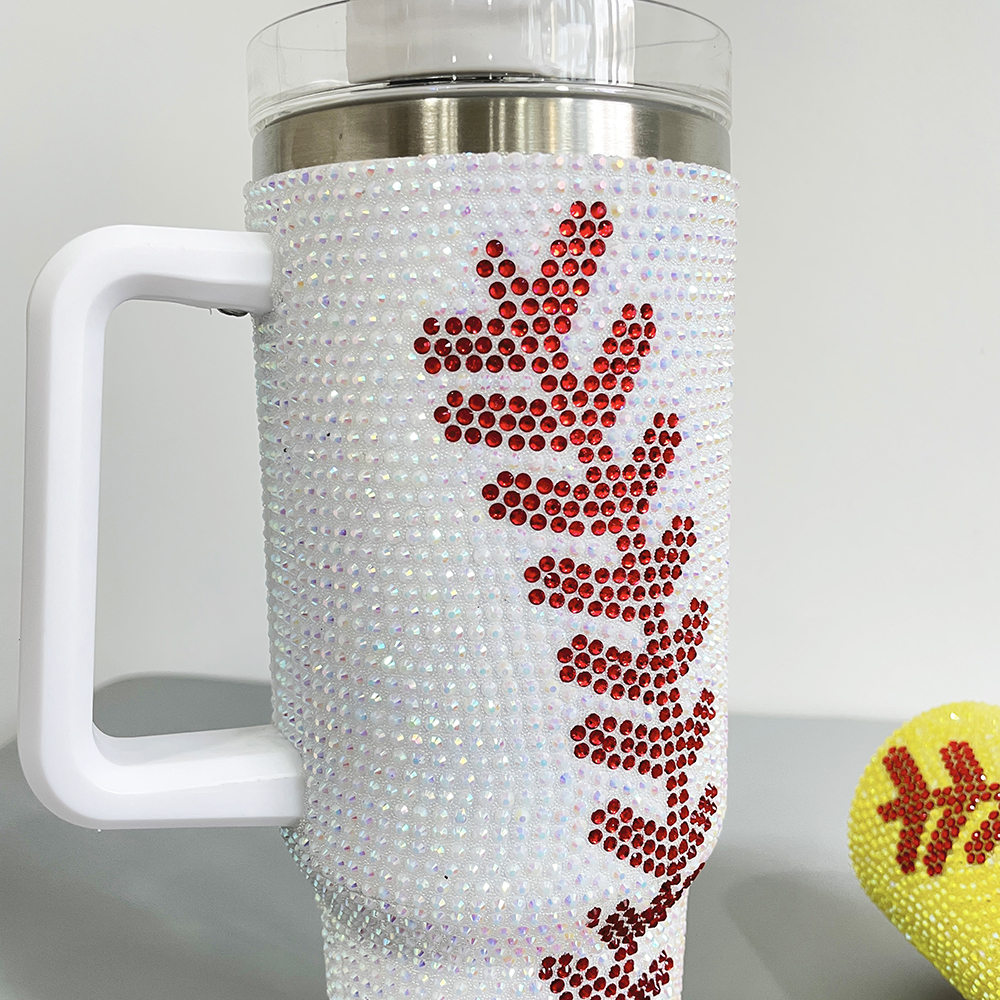 20 Pack YIPAI USA Warehouse 40oz Baseball Yellow and White Bling Rhinestone Tumblers