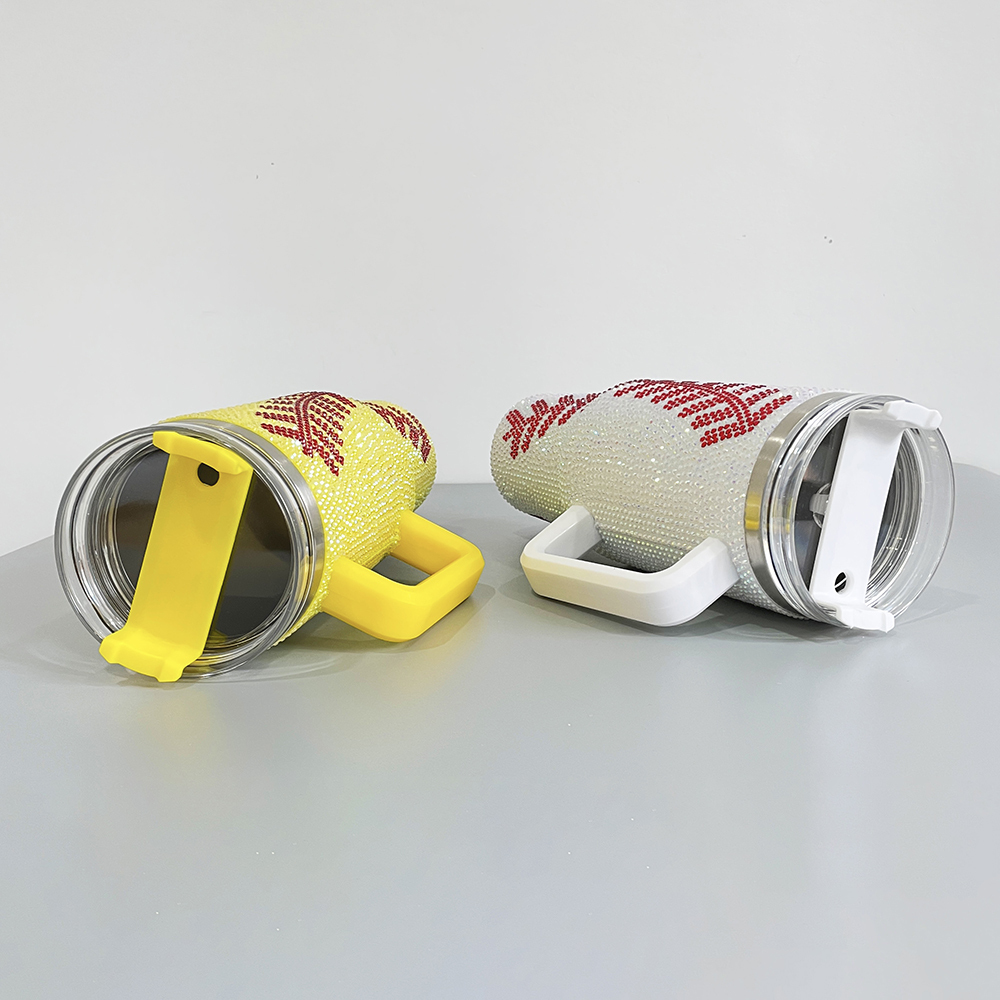 20 Pack YIPAI USA Warehouse 40oz Baseball Yellow and White Bling Rhinestone Tumblers