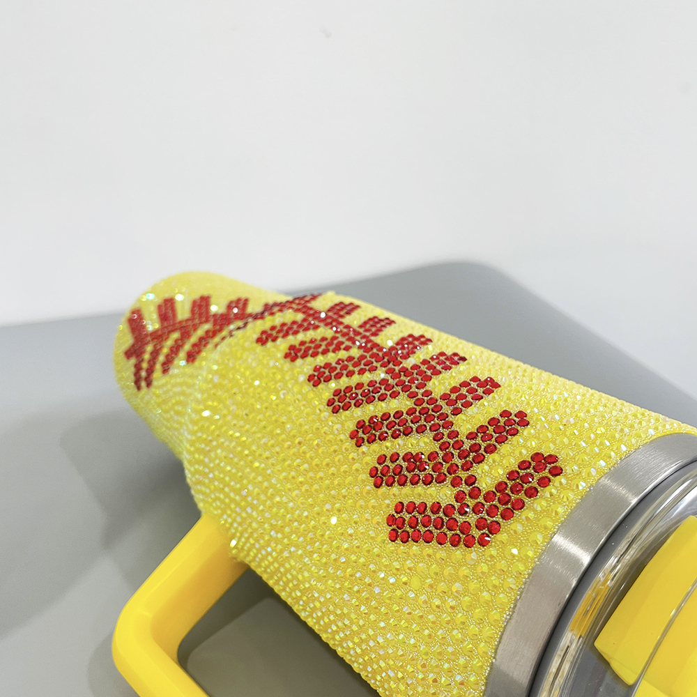 20 Pack YIPAI USA Warehouse 40oz Baseball Yellow and White Bling Rhinestone Tumblers