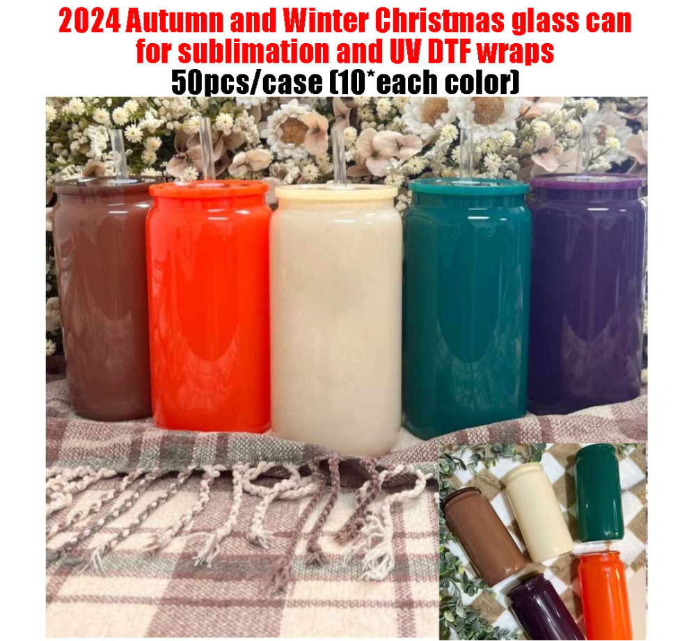 25 Pack Yipai USA Warehouse 16oz Autumn Cocoa &Winter Christmas Color Glass Can for Sublimation and UV DTF Wraps