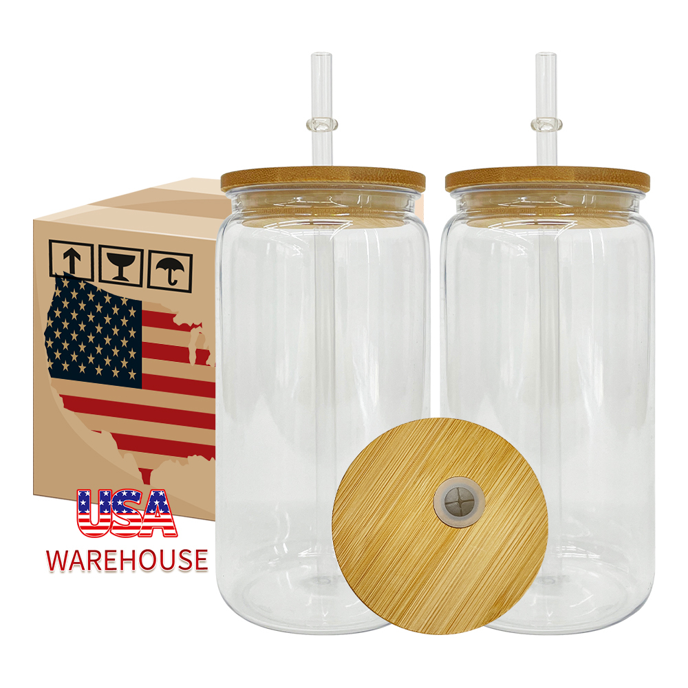 50 Pack YIPAI USA Warehouse Clear Plastic Cup with Bamboo Lids Same Shape As 16oz Glass Can