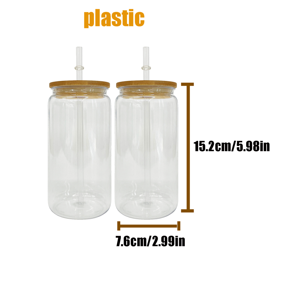 50 Pack YIPAI USA Warehouse Clear Plastic Cup with Bamboo Lids Same Shape As 16oz Glass Can