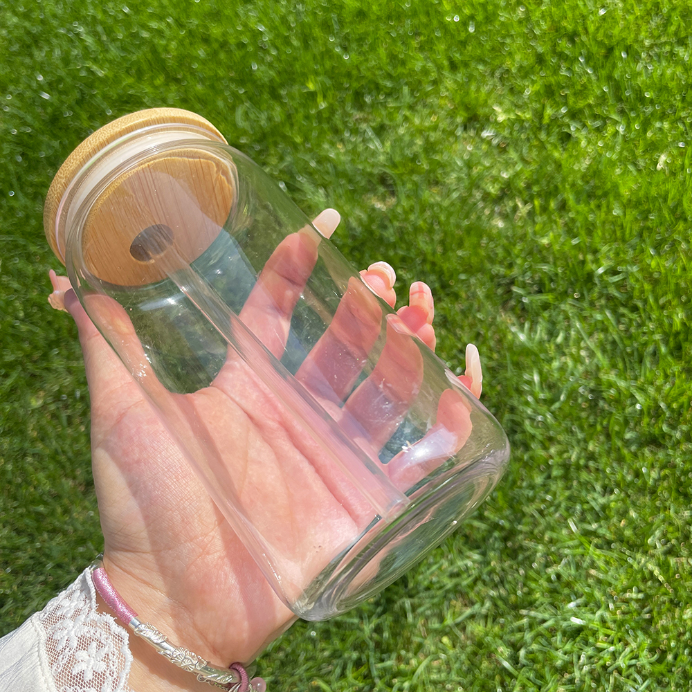 50 Pack YIPAI USA Warehouse Clear Plastic Cup with Bamboo Lids Same Shape As 16oz Glass Can