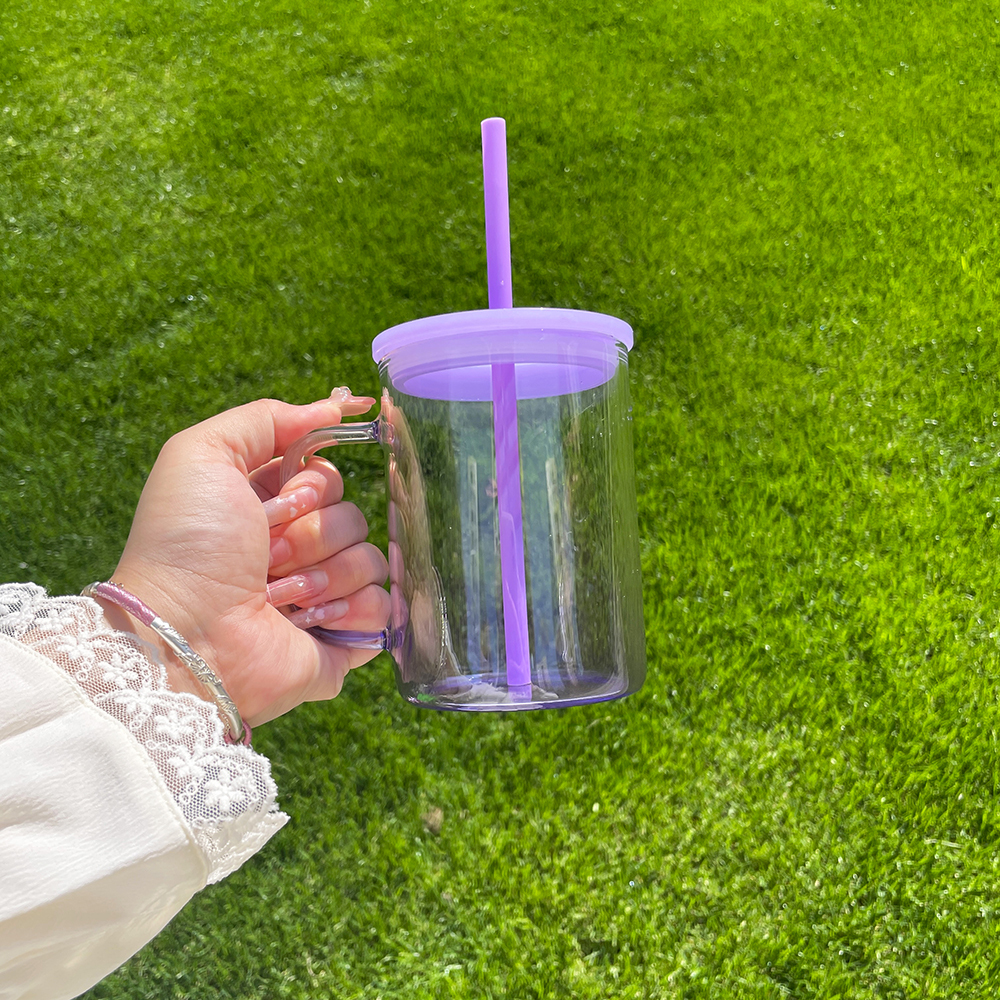 25 Pack YIPAI USA Warehouse17oz Ombre Jelly Glass Mugs With Colorful Plastic Lids for Sublimation and UV DTF Wraps