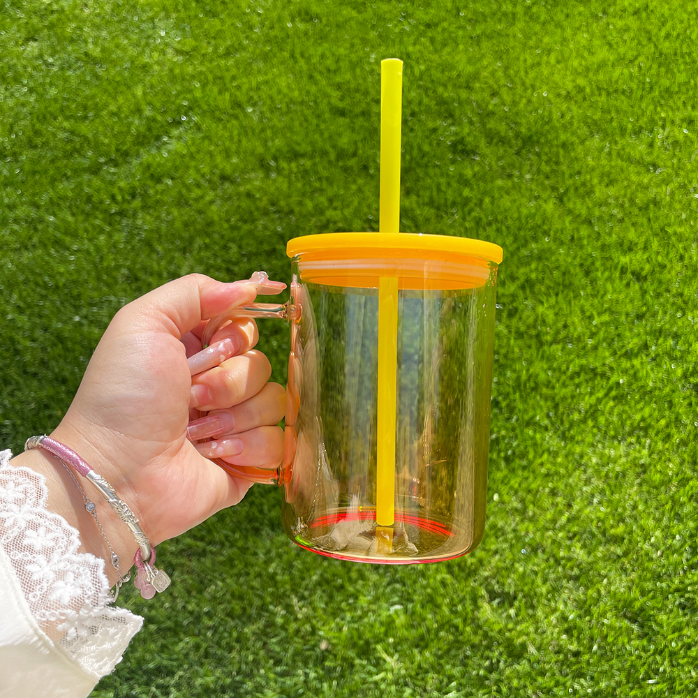 25 Pack YIPAI USA Warehouse17oz Ombre Jelly Glass Mugs With Colorful Plastic Lids for Sublimation and UV DTF Wraps