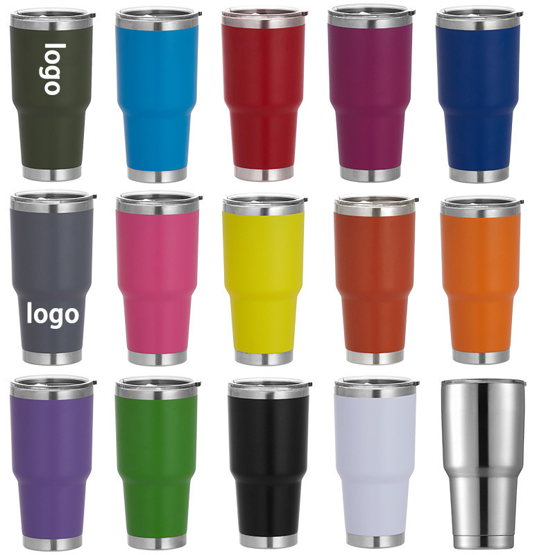 25 Pack China Warehouse 30oz Yeti Style powder coated coffee car tumblers with push piece lids for laser engraving