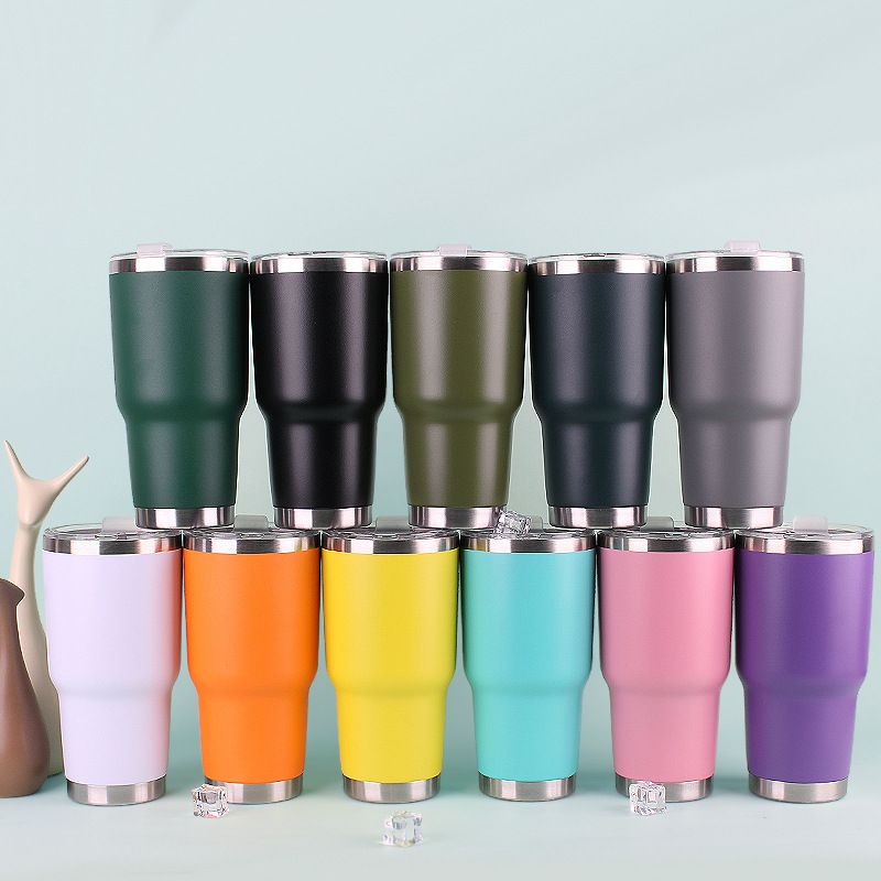 25 Pack China Warehouse 30oz Yeti Style powder coated coffee car tumblers with push piece lids for laser engraving