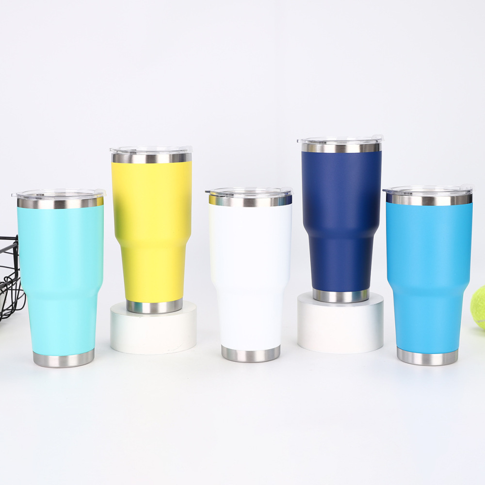 25 Pack China Warehouse 30oz Yeti Style powder coated coffee car tumblers with push piece lids for laser engraving