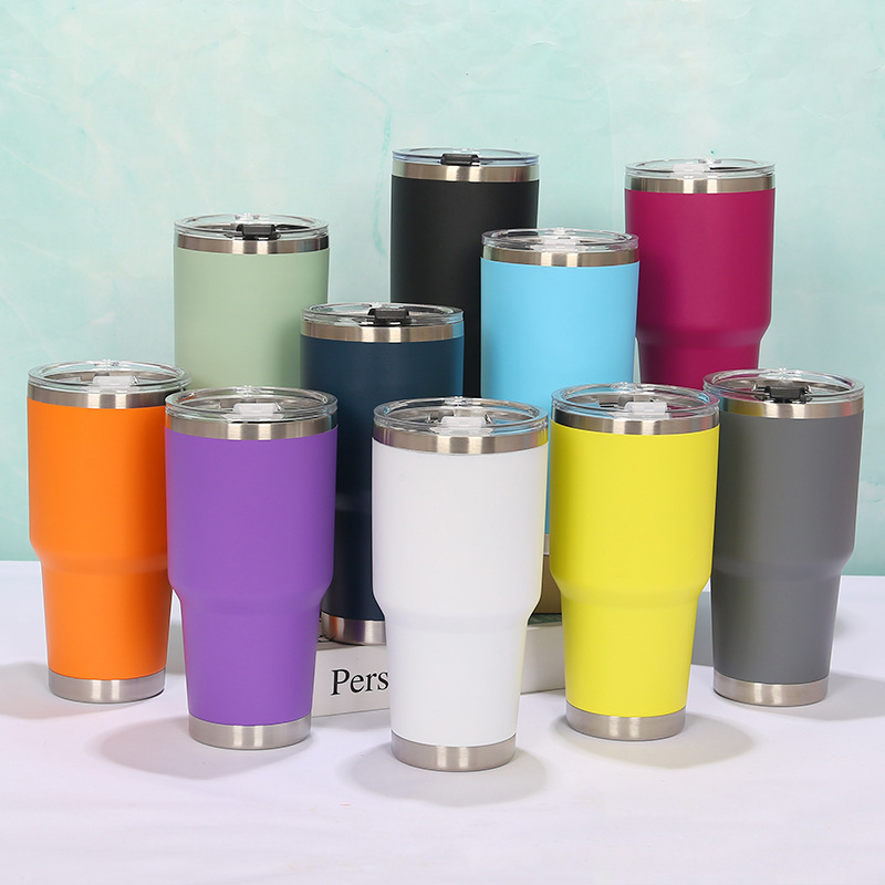 25 Pack China Warehouse 30oz Yeti Style powder coated coffee car tumblers with push piece lids for laser engraving