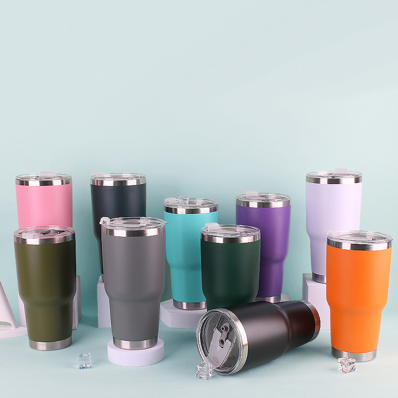 25 Pack China Warehouse 30oz Yeti Style powder coated coffee car tumblers with push piece lids for laser engraving