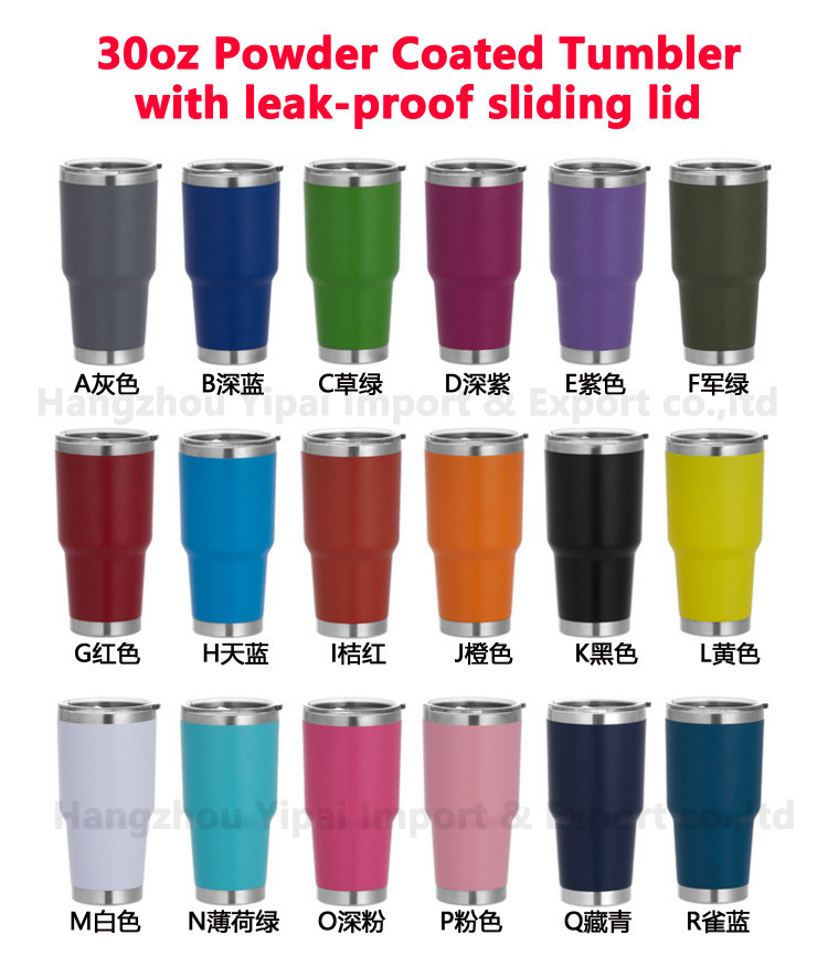 25 Pack China Warehouse 30oz Yeti Style powder coated coffee car tumblers with push piece lids for laser engraving