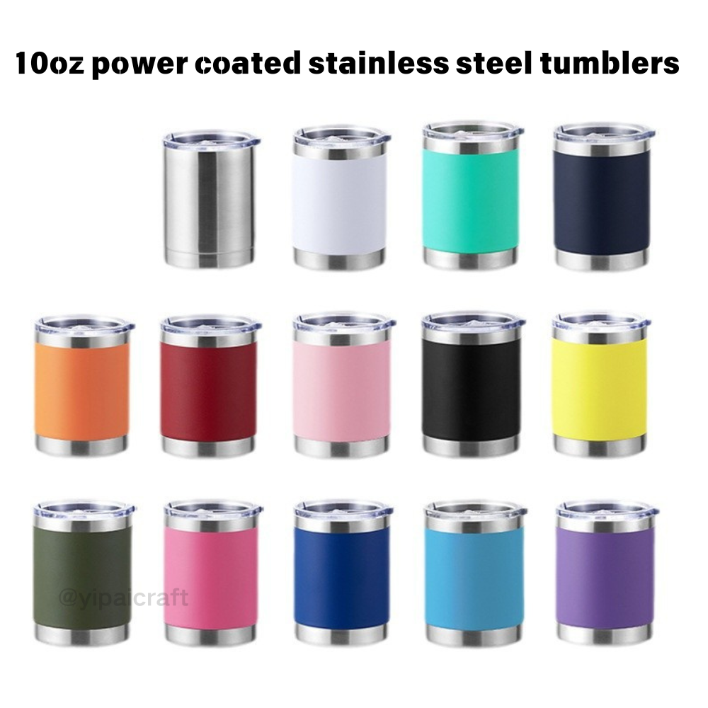 50 Pack YIPAI China Warehouse 10oz Power Coated Lowball Car Tumblers for Laser Engraving Water Bottles in Various Colors