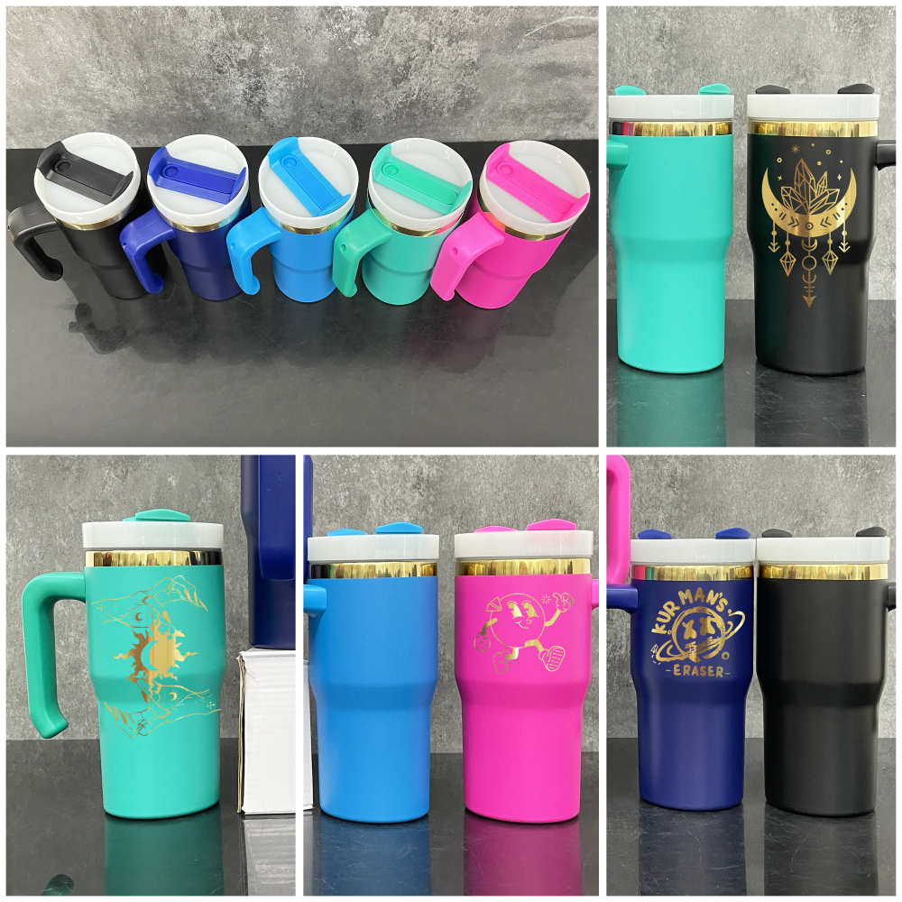 25 Pack Yipai China Warehouse Update H2.0 20oz Power Coated Gold Plated Tumblers for Laser Engraving Kids Cute Mix Color Mugs with Plastic Handle