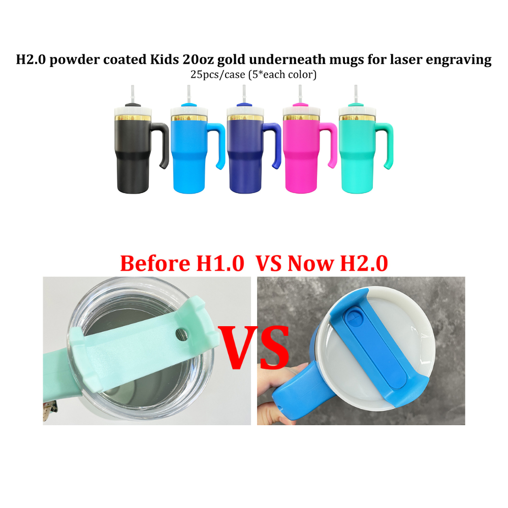 25 Pack Yipai China Warehouse Update H2.0 20oz Power Coated Gold Plated Tumblers for Laser Engraving Kids Cute Mix Color Mugs with Plastic Handle