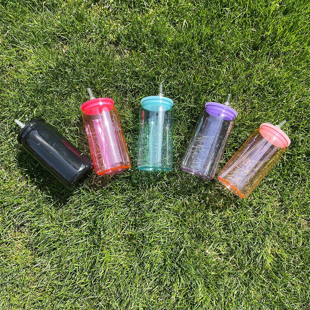 50 Pack YIPAI USA Warehouse Jelly Plastic Cup for Uv Dtf Wraps Pretty Jelly Color Acrylic Can Same Shape As 16oz Glass Can