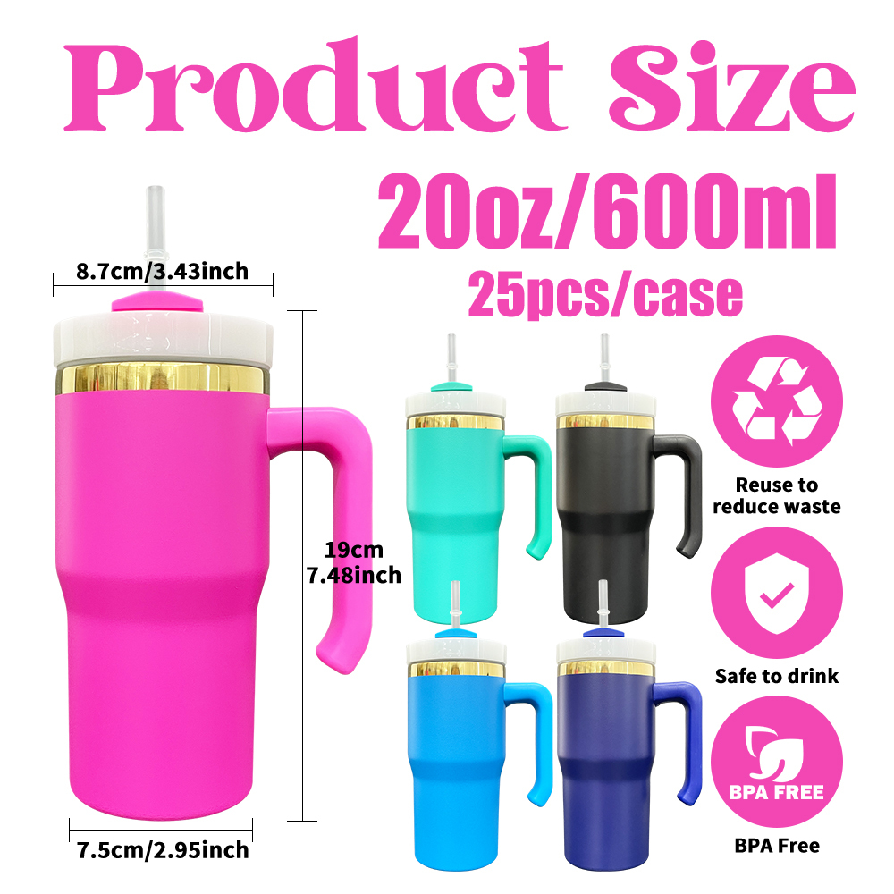 25 Pack Yipai China Warehouse Update H2.0 20oz Power Coated Gold Plated Tumblers for Laser Engraving Kids Cute Mix Color Mugs with Plastic Handle