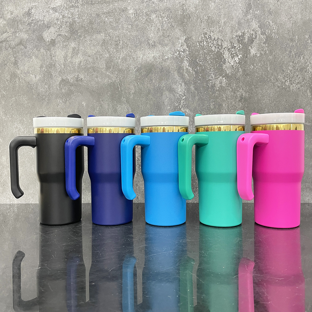 25 Pack Yipai China Warehouse Update H2.0 20oz Power Coated Gold Plated Tumblers for Laser Engraving Kids Cute Mix Color Mugs with Plastic Handle