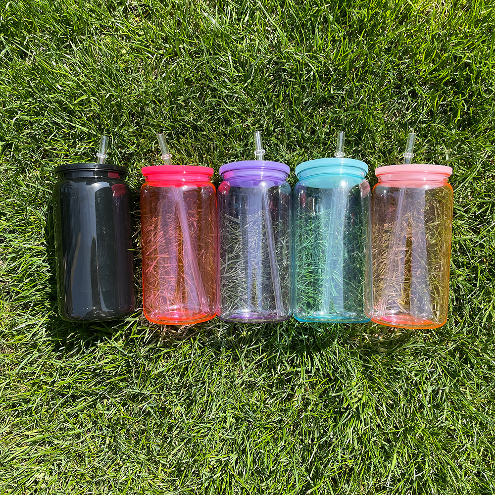 50 Pack YIPAI USA Warehouse Jelly Plastic Cup for Uv Dtf Wraps Pretty Jelly Color Acrylic Can Same Shape As 16oz Glass Can