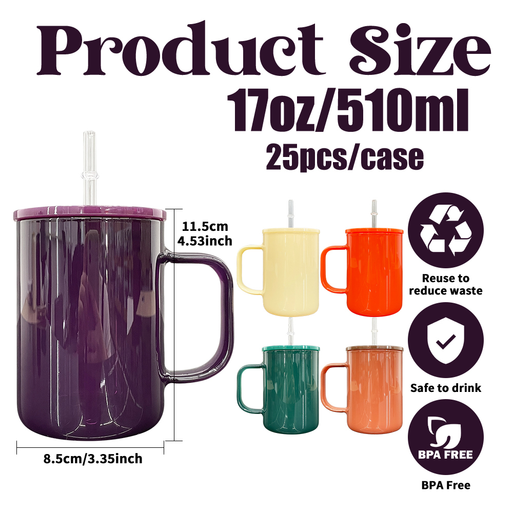 25 Pack YIPAI USA Warehouse 17oz Blank Sublimation Glass Mugs for Coffee Hot Cocoa Pretty Warm Autumn Fall Winter Color Gass Cups for UV DTF Wraps