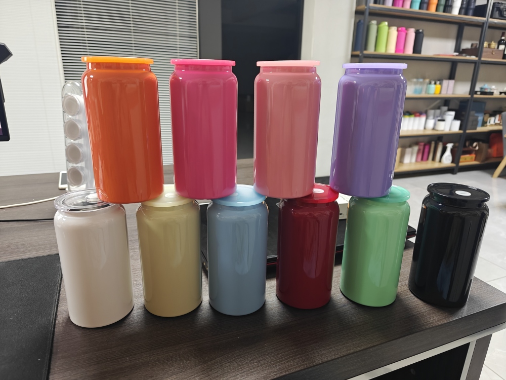 50 Packs Yipai China Warehouse 16oz Blank Sublimation Double Wall Stainless Steel Can Work for UV DTF Wraps Ten Color Mix Style Pretty Wine Red Color Metal Can With Plastic Lids