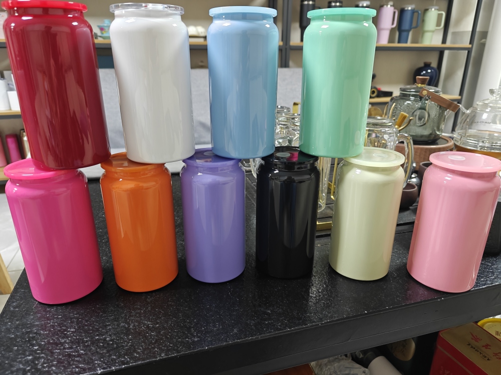 50 Packs Yipai China Warehouse 16oz Blank Sublimation Double Wall Stainless Steel Can Work for UV DTF Wraps Ten Color Mix Style Pretty Wine Red Color Metal Can With Plastic Lids