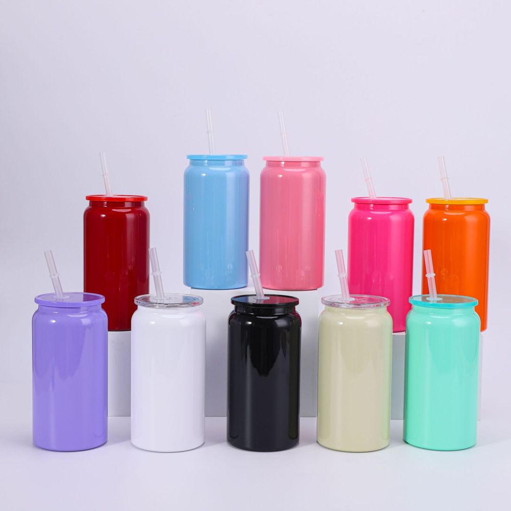 50 Packs Yipai China Warehouse 16oz Blank Sublimation Double Wall Stainless Steel Can Work for UV DTF Wraps Ten Color Mix Style Pretty Wine Red Color Metal Can With Plastic Lids