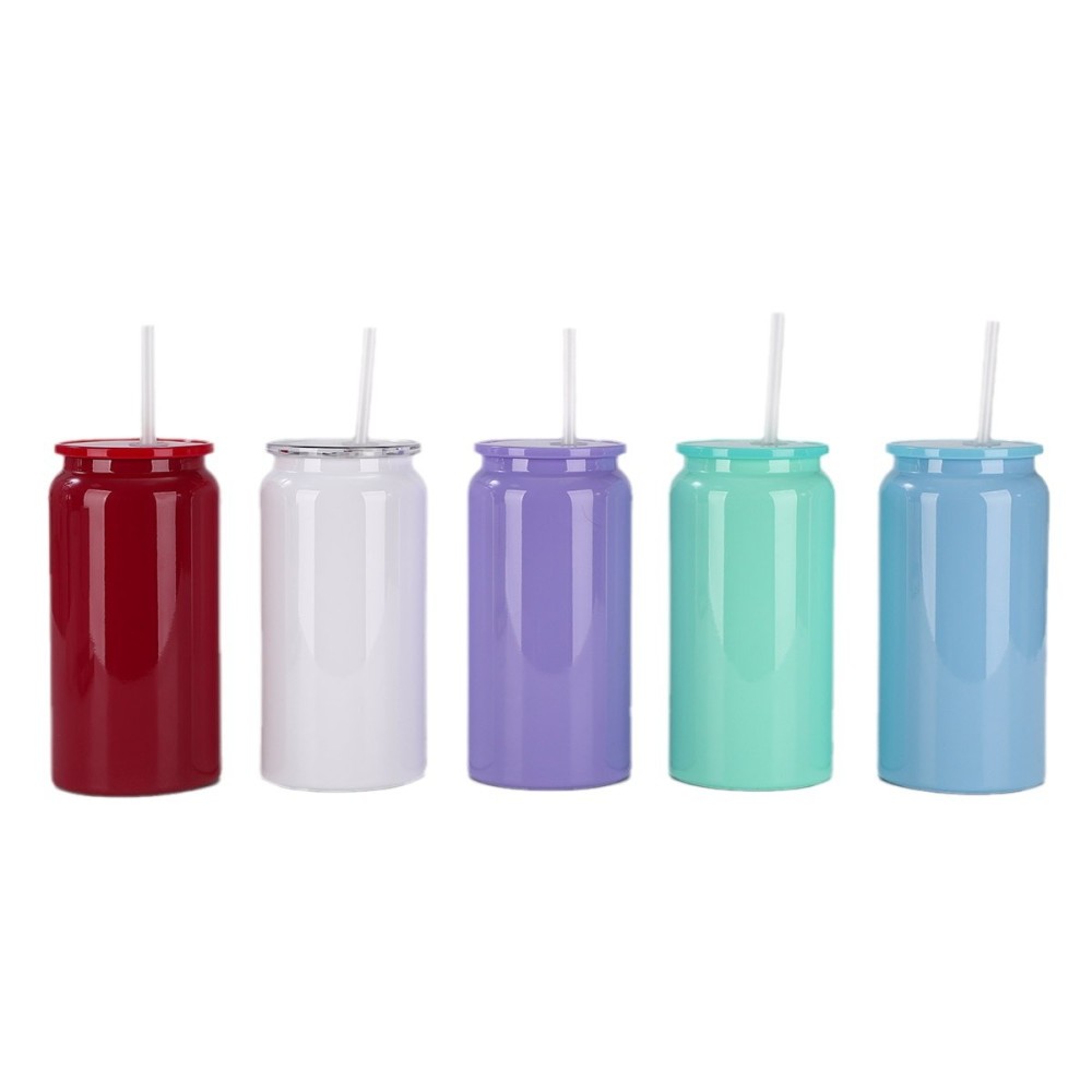 50 Packs Yipai China Warehouse 16oz Blank Sublimation Double Wall Stainless Steel Can Work for UV DTF Wraps Ten Color Mix Style Pretty Wine Red Color Metal Can With Plastic Lids