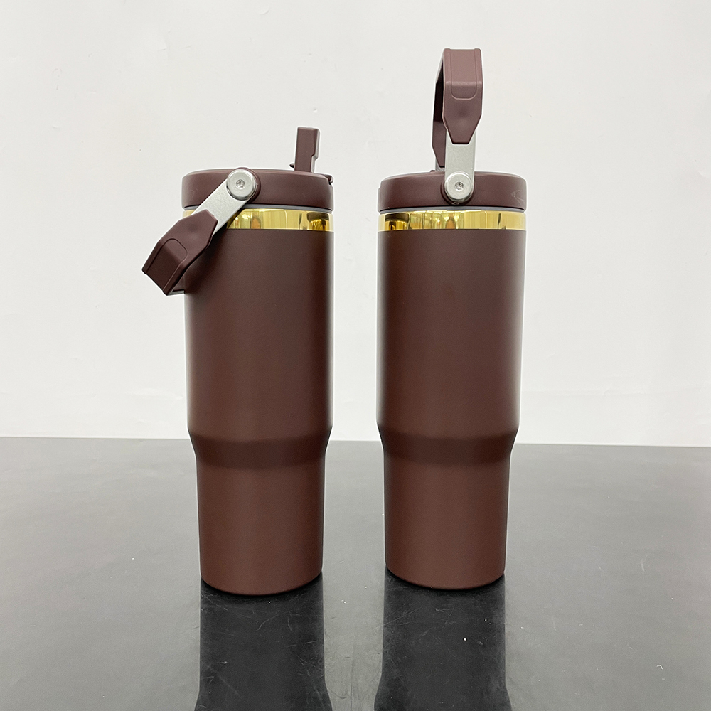 25 Pack YIPAI China Warehouse 30oz Mirror Gold Underneath Flip Straw Chocolate Color Tumblers For Laser Engraving Winter Color Water Bottles