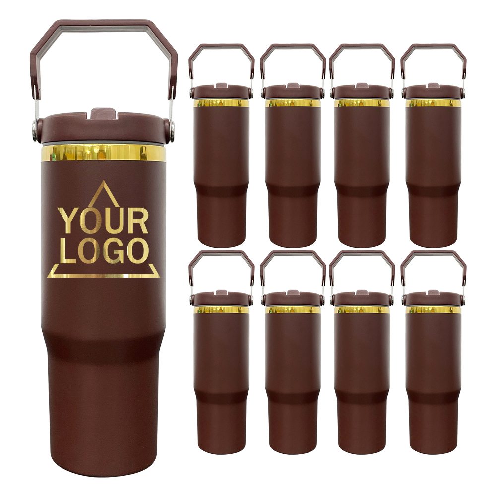 25 Pack YIPAI China Warehouse 30oz Mirror Gold Underneath Flip Straw Chocolate Color Tumblers For Laser Engraving Winter Color Water Bottles