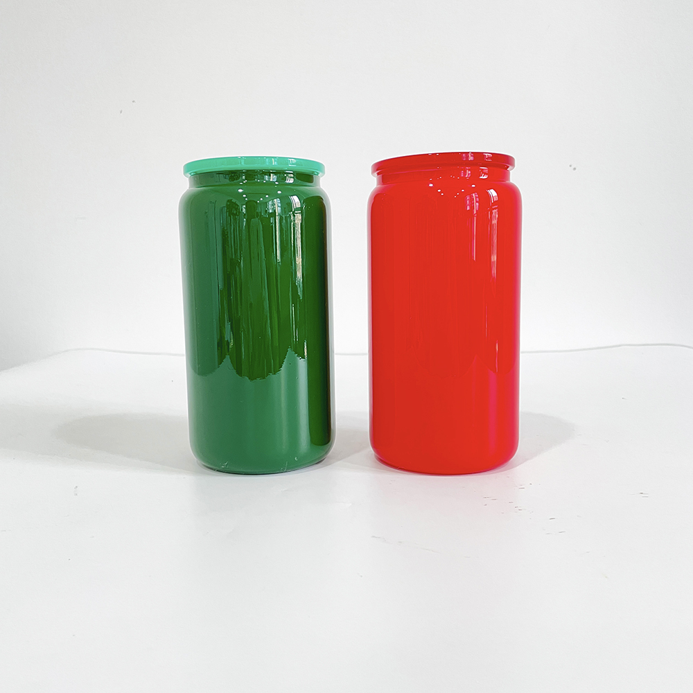 50 Pack China Warehouse 16oz Christmas Green Red Mix Color Sublimation Glass Can Both Work for UV DTF Wraps