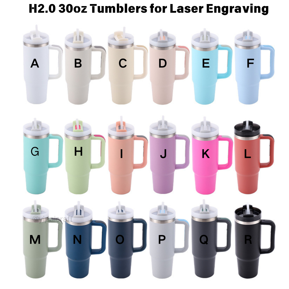 20 Pack China Warehouse H2.0 30oz powder coated stainless steel tumblers for laser engraving double wall insulated water bottles with handle