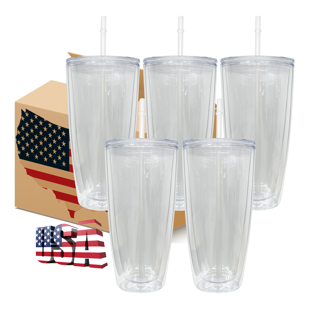 25 Pack YIPAI USA Warehouse 25oz Clear Snow Globe Plastic Cups Double Wall Acrylic Can for Glitter(No Pre-drilled and without plug)