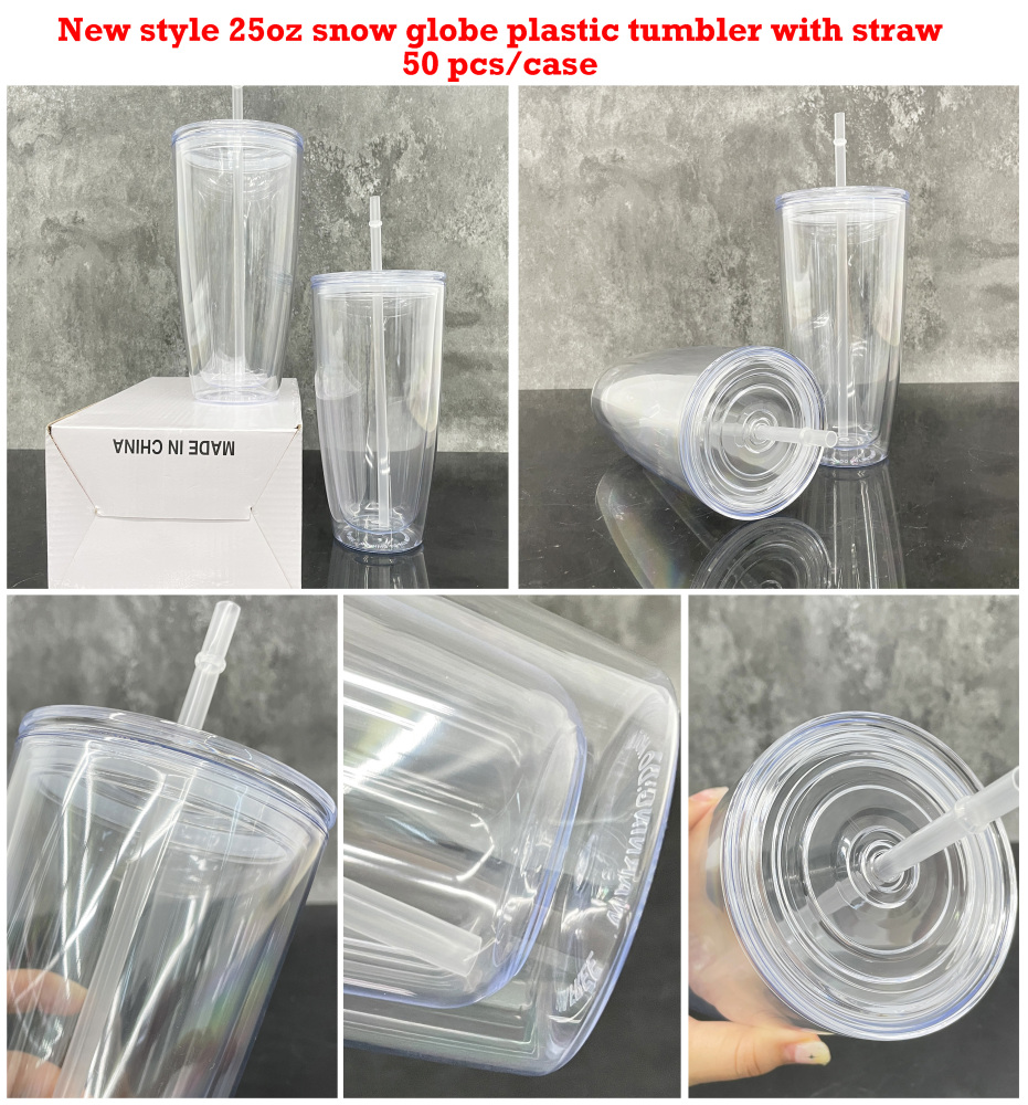 25 Pack Yipai China Warehouse 25oz Clear Snow Globe Plastic Cups Double Wall Acrylic Can for Glitter(No Pre-drilled and without plug)