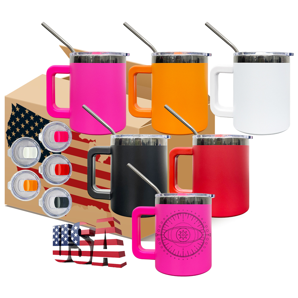 25 Pack YIPAI USA Warehouse 10oz Black Plated Lowball Metal Tumblers for Laser Engraving With Removable Plastic Handle Water Cups With Magnetic Lids and Stainless Steel Straw