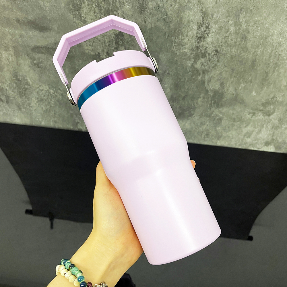 20oz YIPAI China Warehouse Kids 20oz Rainbow Underneath Flip Straw Tumblers Suitable for Laser Engraving Children Macaron Color 20oz Water Bottles With Portable Handle