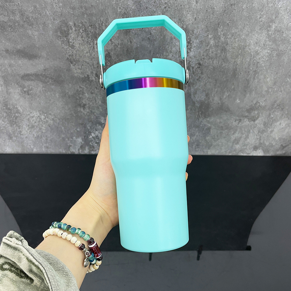 20oz YIPAI China Warehouse Kids 20oz Rainbow Underneath Flip Straw Tumblers Suitable for Laser Engraving Children Macaron Color 20oz Water Bottles With Portable Handle