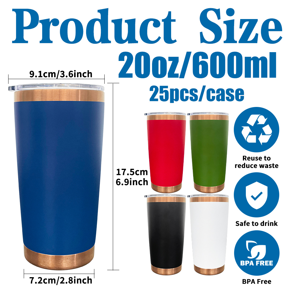 25 Pack China Warehouse 20oz Yeti Style powder coated copper underneath coffee car tumblers with Magnetic lids for laser engraving