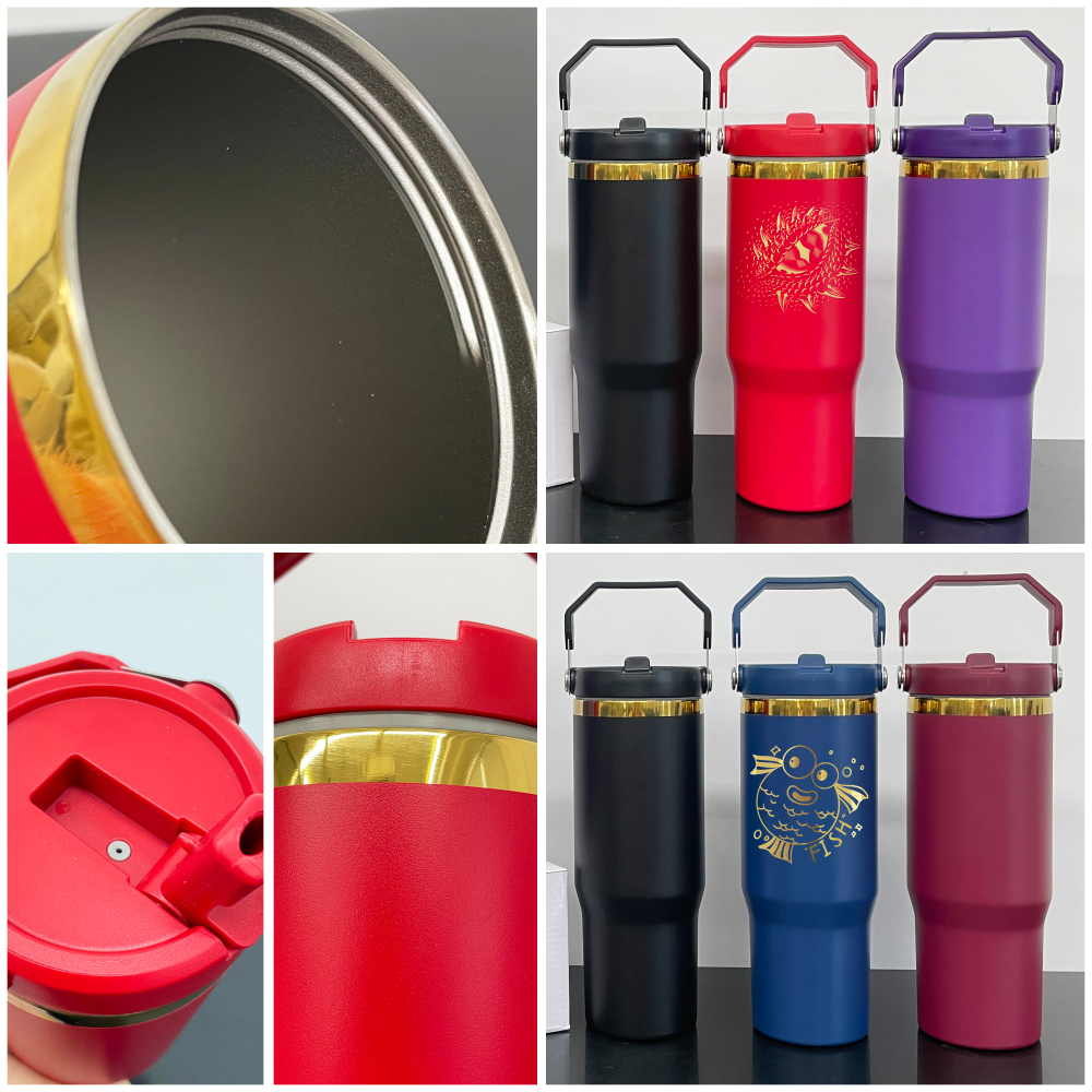 20 Pack Yipai China Warehouse 30oz Mirror Gold Plated Flip Straw Tumblers for Laser Engraving Double Wall Power Coated Water Bottles for Outdoor