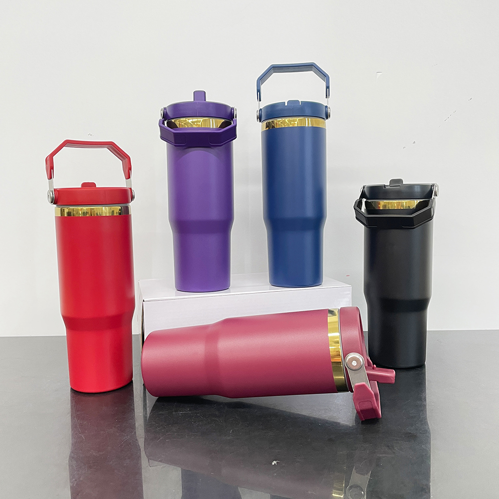 20 Pack Yipai China Warehouse 30oz Mirror Gold Plated Flip Straw Tumblers for Laser Engraving Double Wall Power Coated Water Bottles for Outdoor
