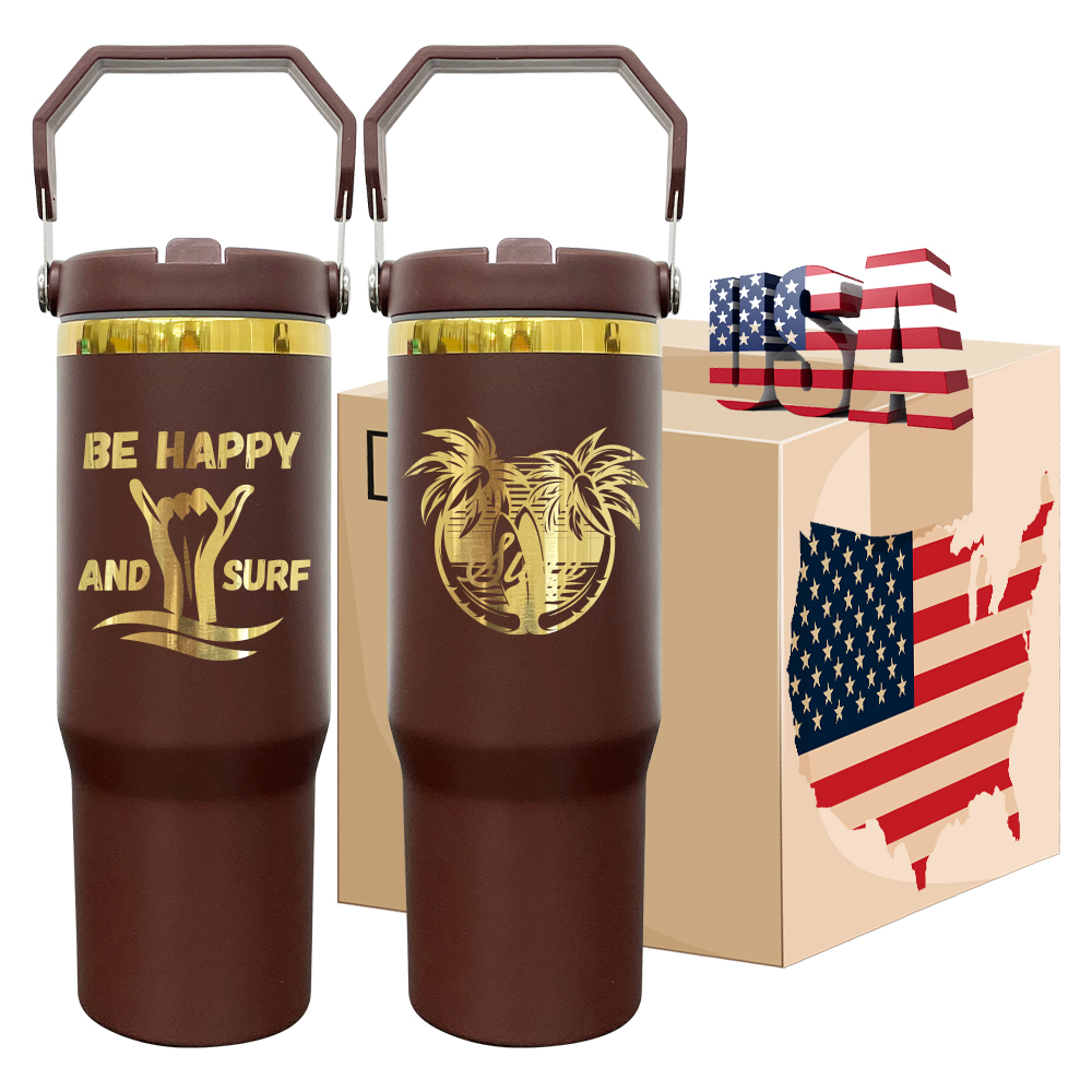 25 Pack YIPAI USA Warehouse Gold plated Chocolate 30oz Flip Top Straw Water Bottle for Laser Engraving
