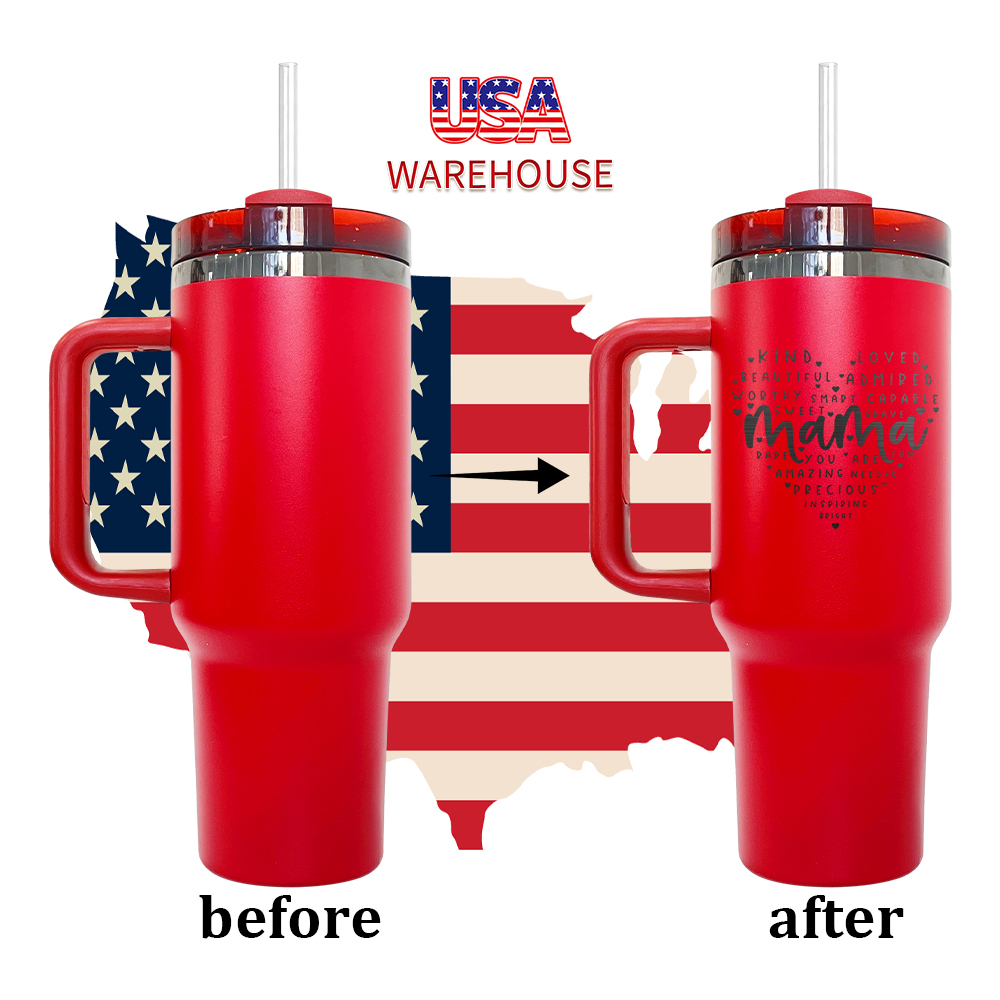 20 Pack YIPAI USA Warehouse Red H2.0 40oz Power Coated Mirror Black Plated Tumbler For Laser Engraving