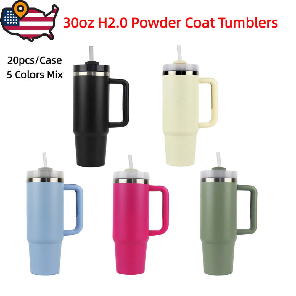 25 Pack USA Warehouse 30oz H2.0 Powder Coat Stanley Quencher Tumblers for Laser Engrabing