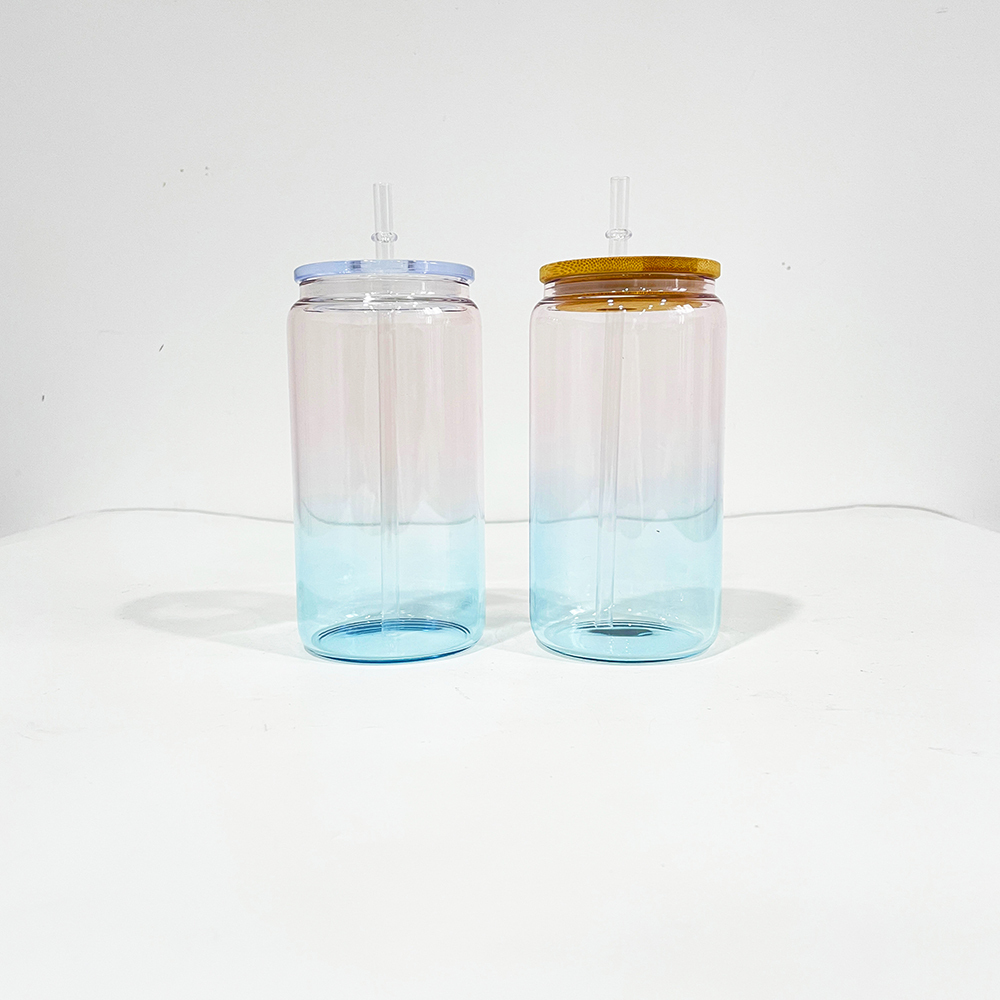 50 Pack YIPAl USA Warehouse 16oz Crystal Ocean Glass Can With PP and Bamboo Lid