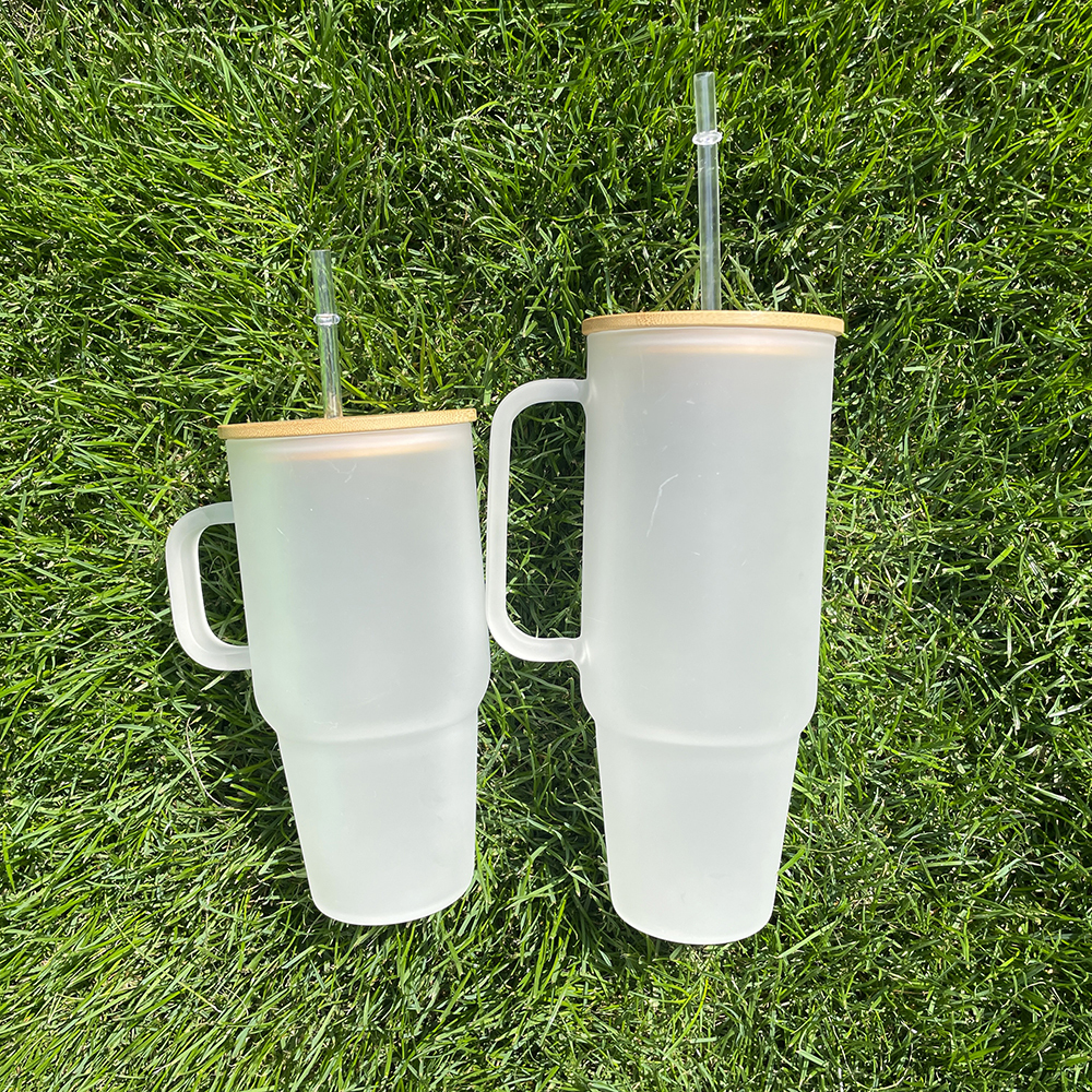 12 Pack YIPAI USA Warehouse Big Capacity 40oz Clear Frosted Glass Mug With Handle for Sublimation and UV DTF Wraps