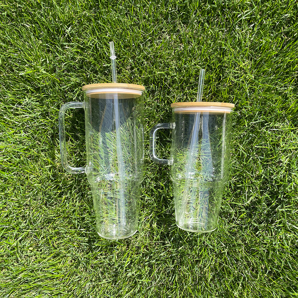 12 Pack YIPAI USA Warehouse Big Capacity 40oz Clear Frosted Glass Mug With Handle for Sublimation and UV DTF Wraps